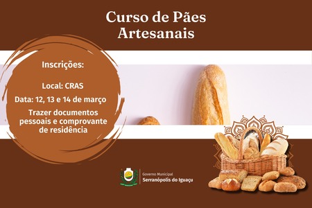 Secretaria de Assistência Social e Senac oferecem curso gratuito de Preparo de Pães Artesanais Secretaria de Assistência Social e Senac oferecem curso gratuito de Preparo de Pães Artesanais
