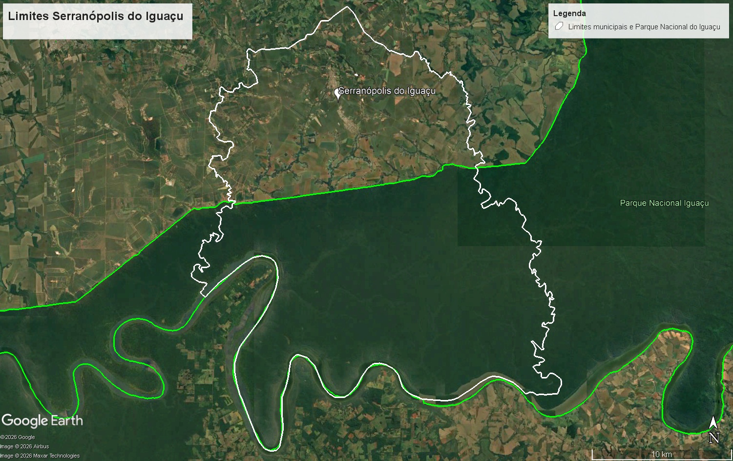 Limites municipais de Serranópolis do Iguaçu e Parque Nacional do Iguaçu Limites municipais de Serranópolis do Iguaçu e Parque Nacional do Iguaçu